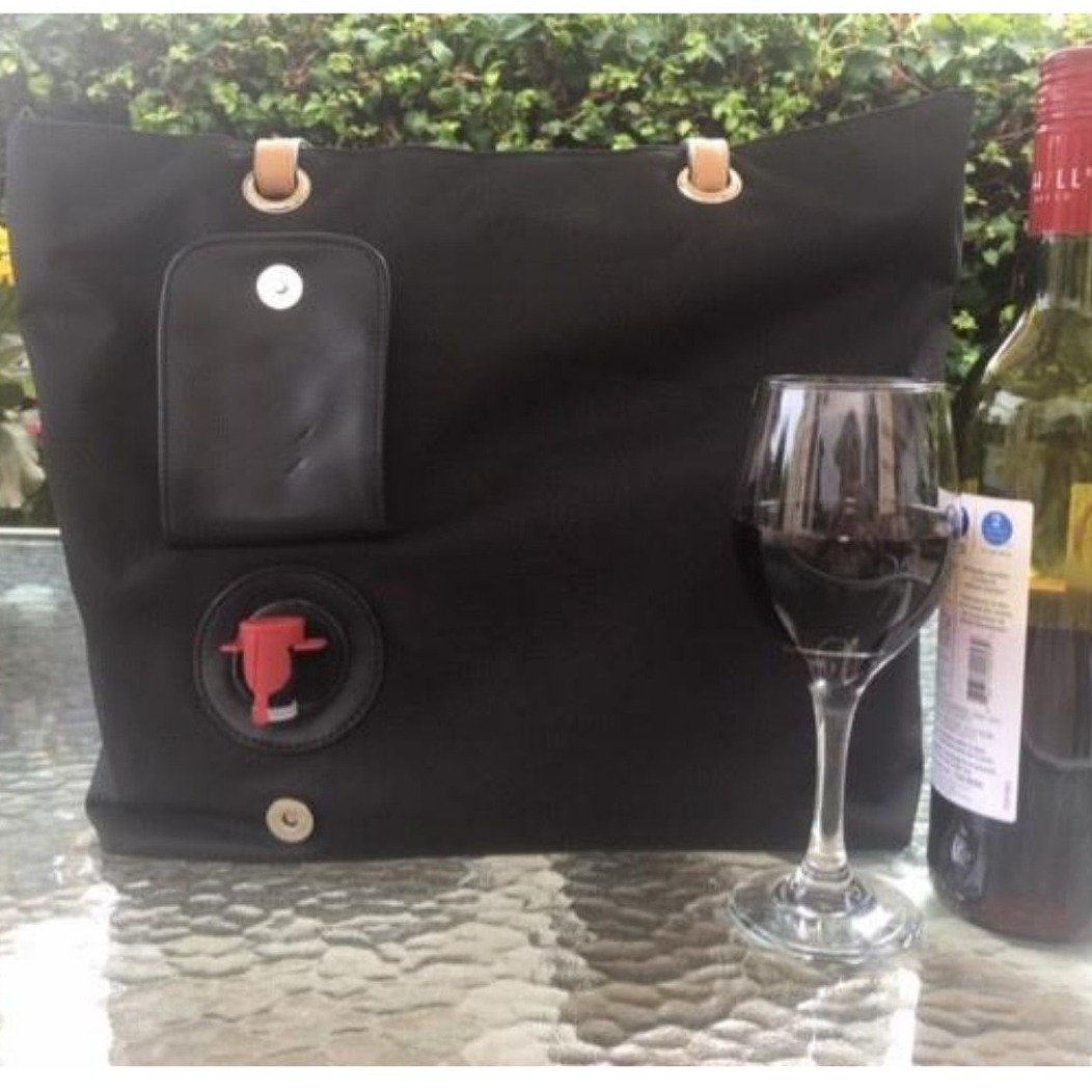 PortoVino Royal City Tote Bag - Canvas Wine Purse w/Hidden Spout &  Dispenser Flask, Holds 1.5L - Mariano's